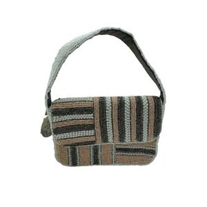 Studio 12 Beaded Shoulder Bag Geometric‎ Striped White Peach Charcoal India Hand